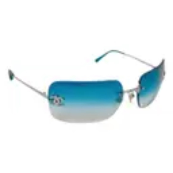 Vintage Y2K Chanel Sunglasses Rhinestone Crystal CC Logo Rimless Gradient Blue - Picture 11 of 11